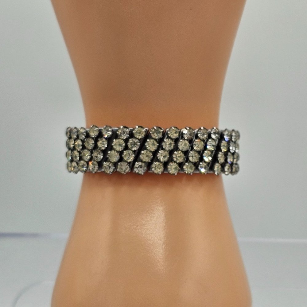 Signed Japan Rhinestone Stretch Expansion Bracelet Vintage